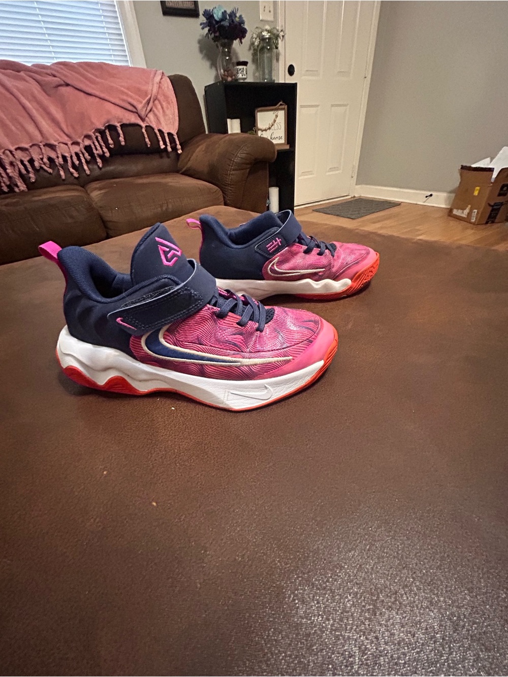 Nike Kids Pink and Navy Velcro Athletic Sneakers